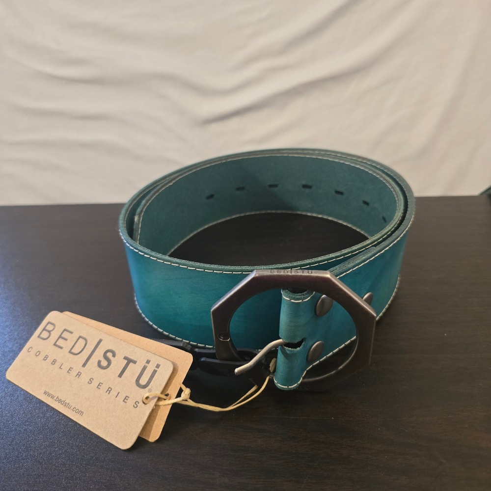 Bed Stu Dreampath Belt Women Small Arctic Teal Driftwood Leather Wide Country